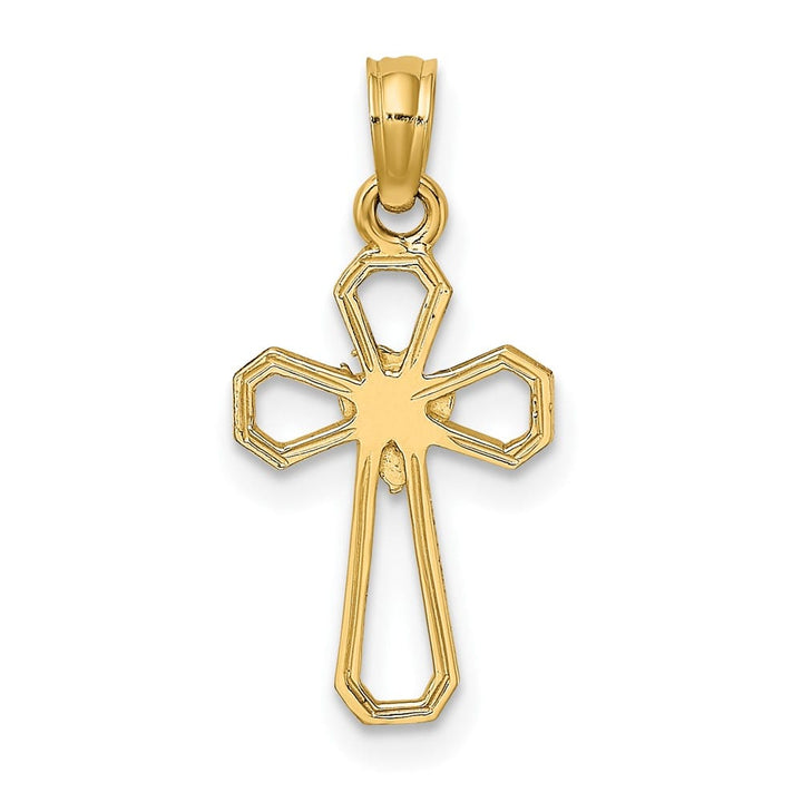10K Yellow Gold Solid Polished Small Cut-Out Cross with Dove Charm