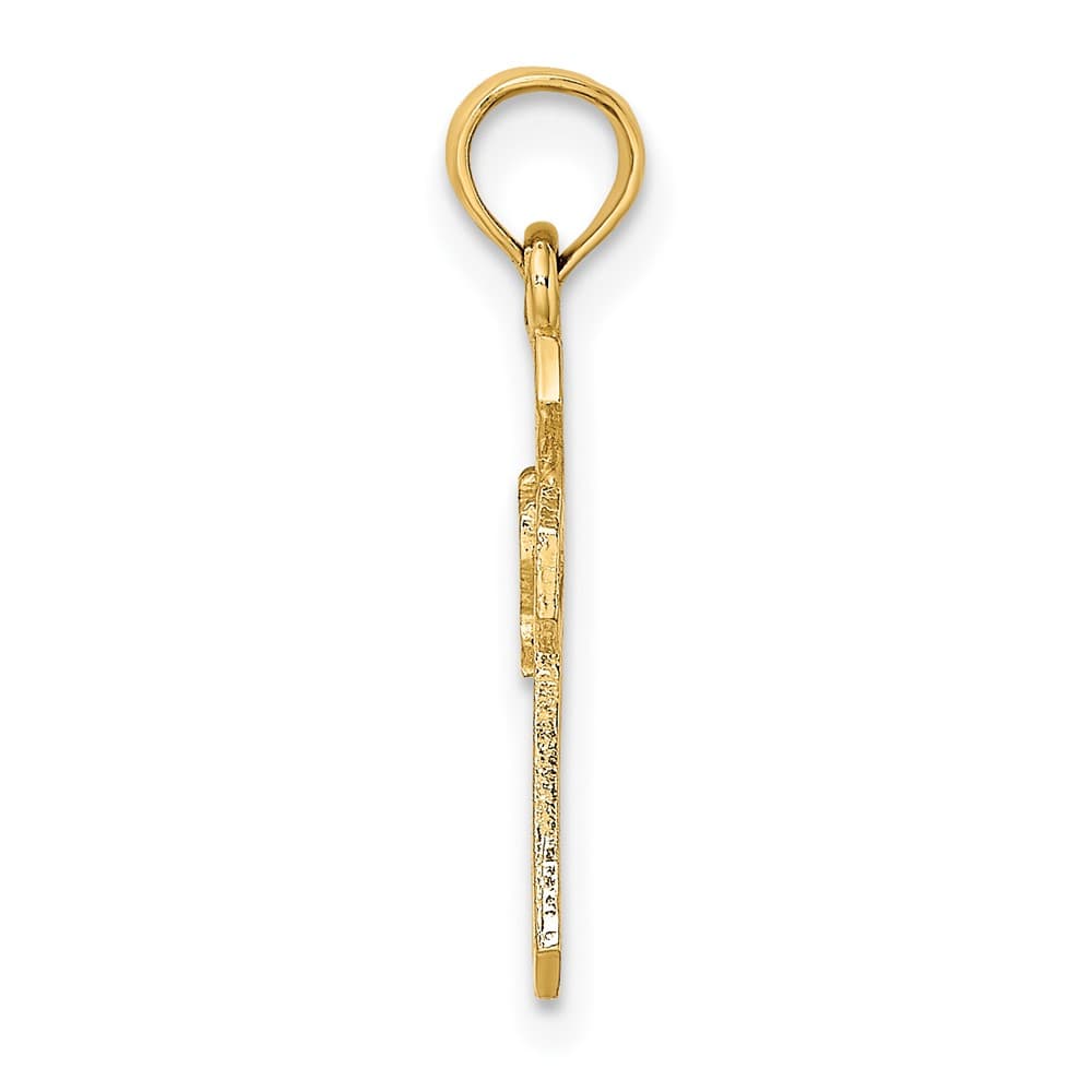 10K Yellow Gold Solid Polished Small Cut-Out Cross with Dove Charm