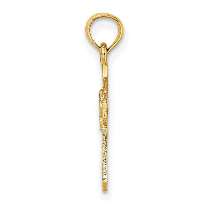 10K Yellow Gold Solid Polished Small Cut-Out Cross with Dove Charm