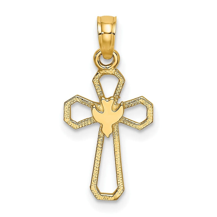 10K Yellow Gold Solid Polished Small Cut-Out Cross with Dove Charm