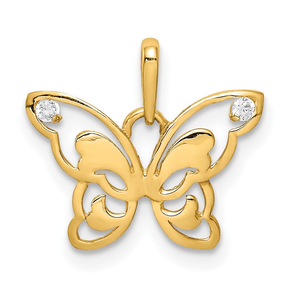 10K Yellow Gold Solid Polished Small CZ Butterfly Pendant