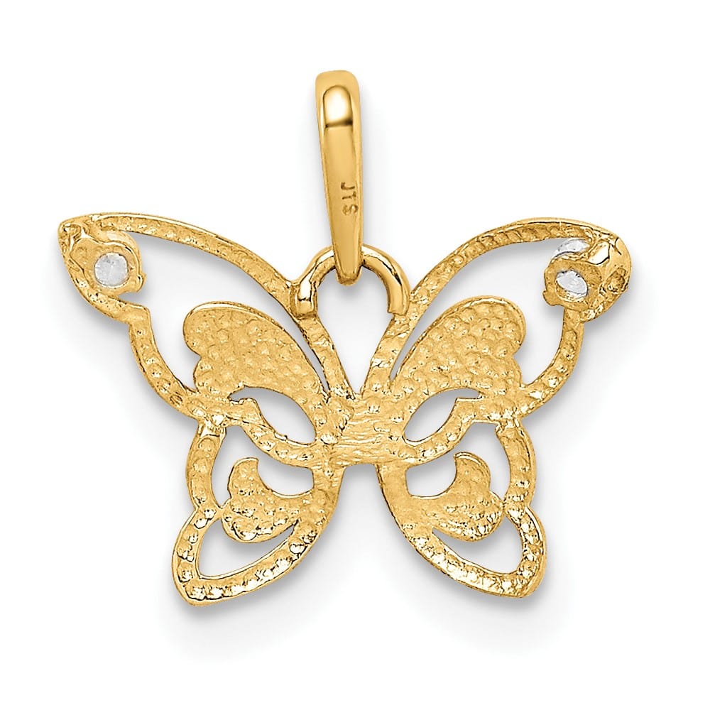 10K Yellow Gold Solid Polished Small CZ Butterfly Pendant