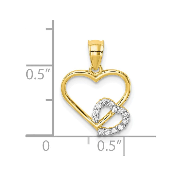 10K Yellow Gold Solid Polished Small CZ Heart in Heart Pendant