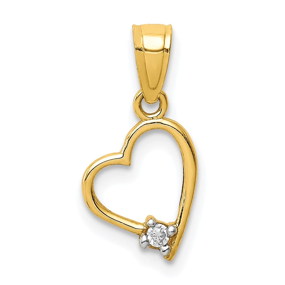 10K Yellow Gold Solid Polished Small CZ Heart Pendant
