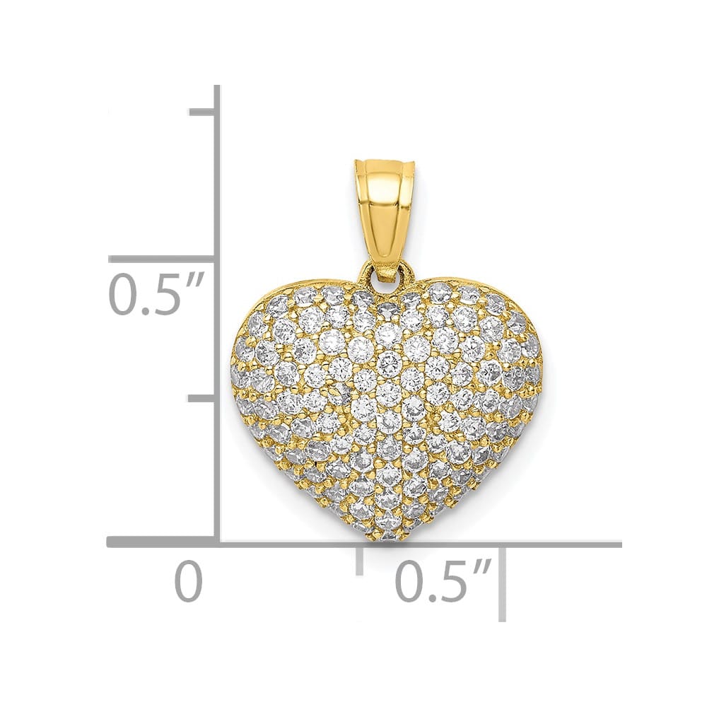 10K Yellow Gold Solid Polished Small CZ Micro-Pave Heart Pendant