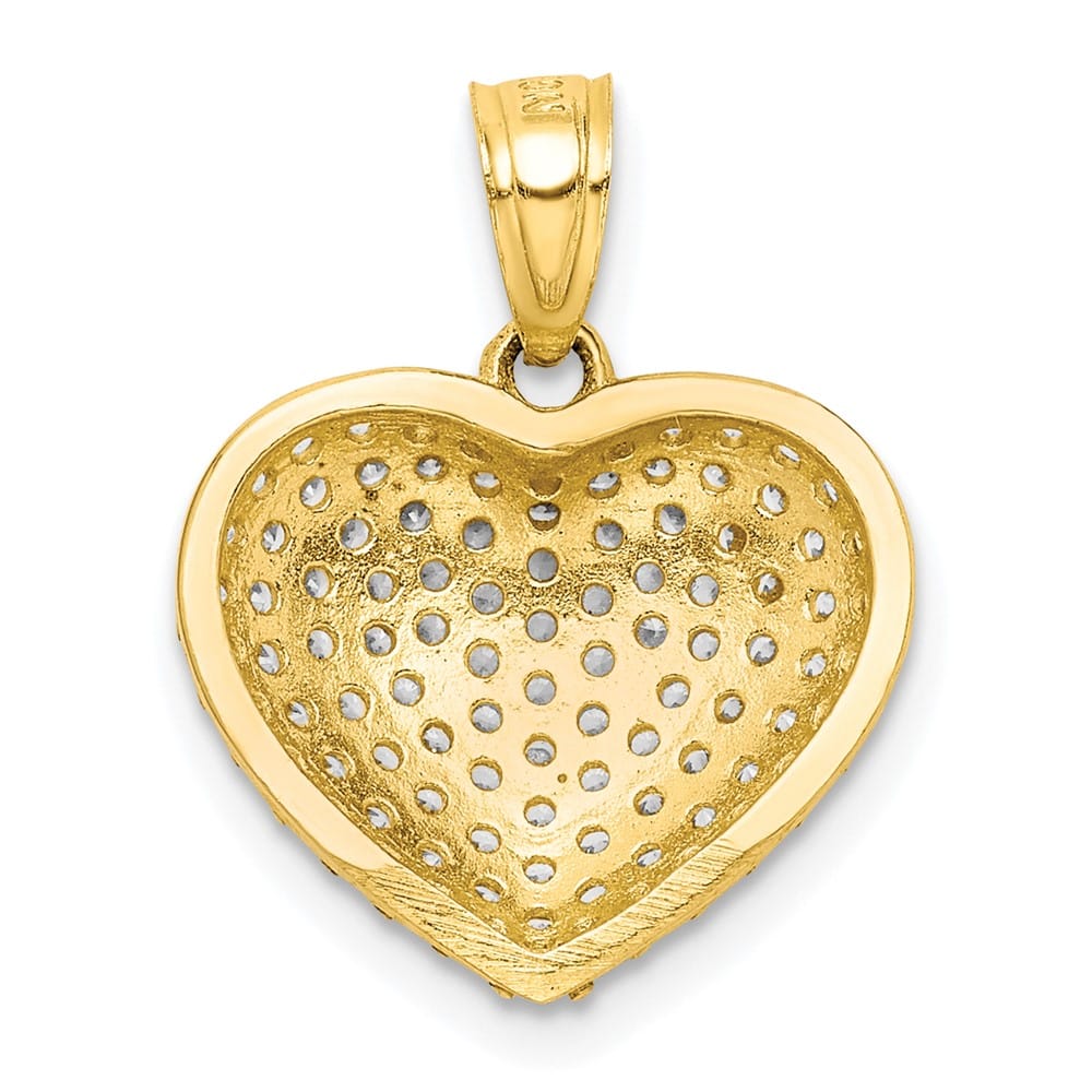 10K Yellow Gold Solid Polished Small CZ Micro-Pave Heart Pendant