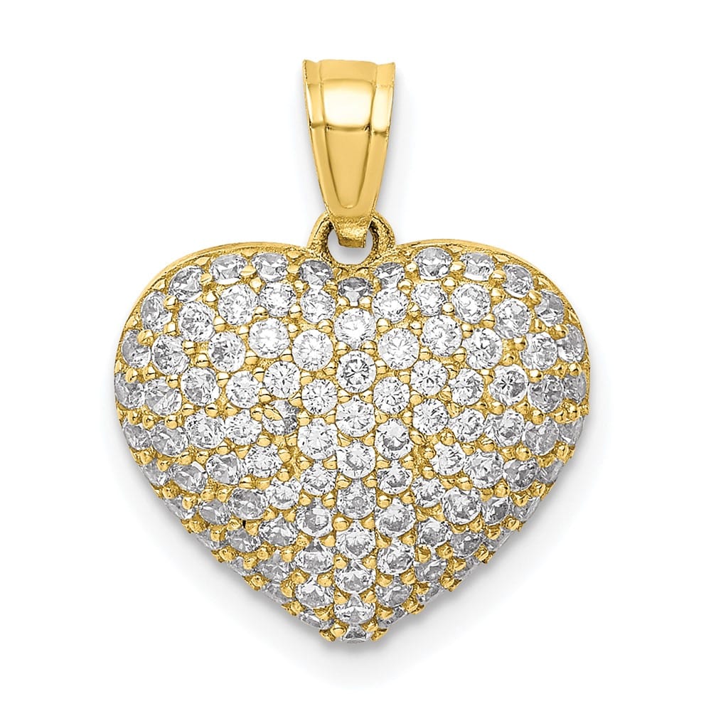 10K Yellow Gold Solid Polished Small CZ Micro-Pave Heart Pendant