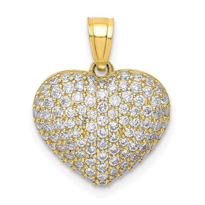 10K Yellow Gold Solid Polished Small CZ Micro-Pave Heart Pendant