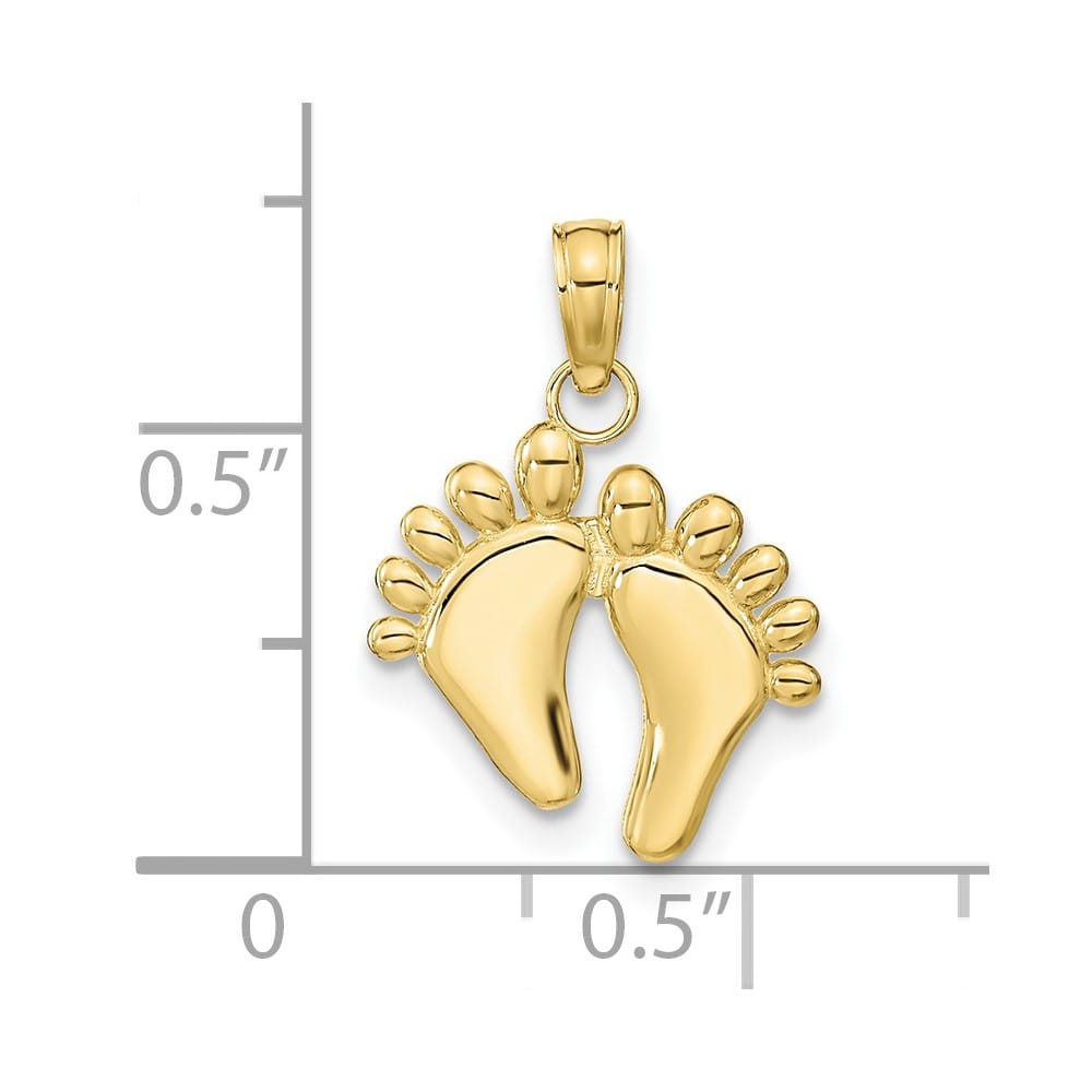 10K Yellow Gold Solid Polished Small Double Feet Hang Ten Style Charm