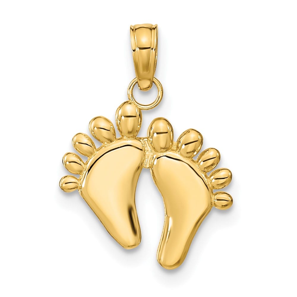10K Yellow Gold Solid Polished Small Double Feet Hang Ten Style Charm
