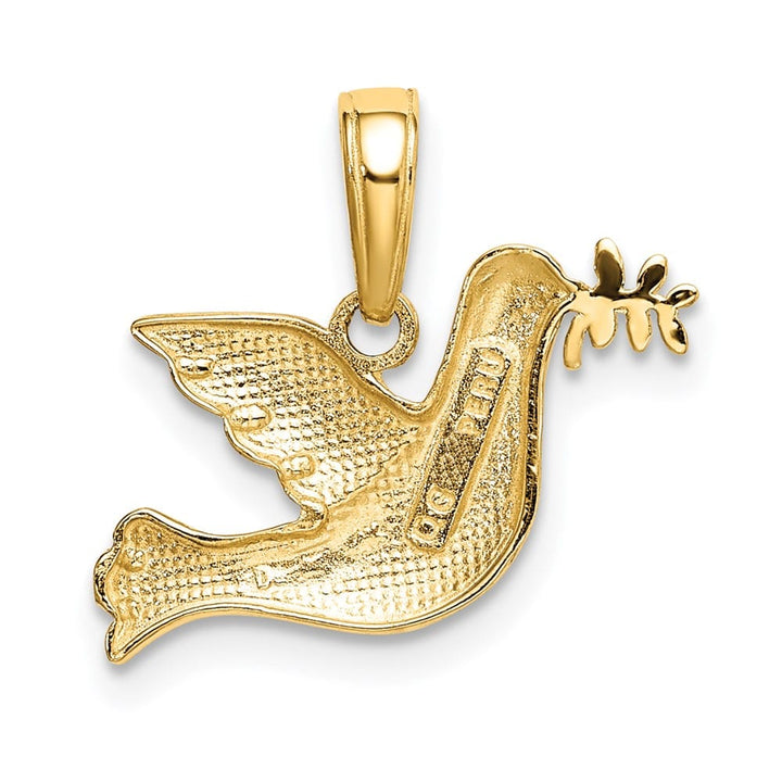 10K Yellow Gold Solid Polished Small Dove with Olive Branch Charm