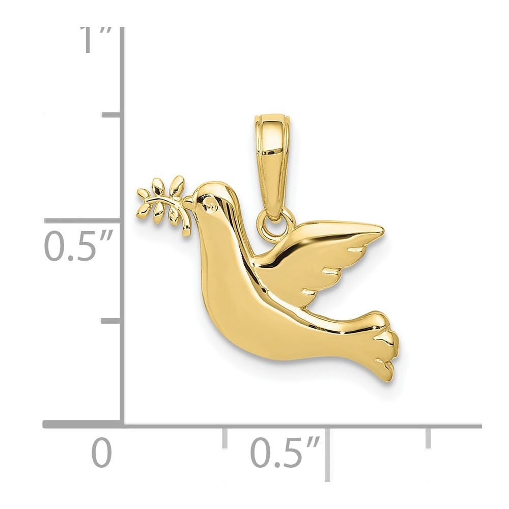 10K Yellow Gold Solid Polished Small Dove with Olive Branch Charm