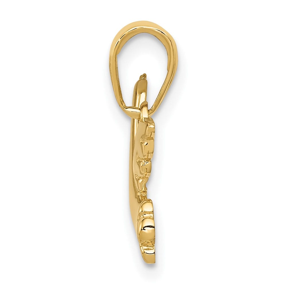10K Yellow Gold Solid Polished Small Dove with Olive Branch Charm