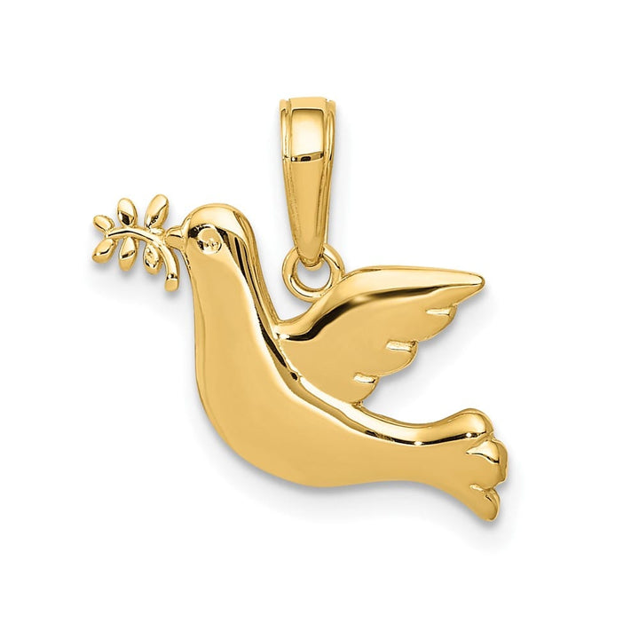 10K Yellow Gold Solid Polished Small Dove with Olive Branch Charm