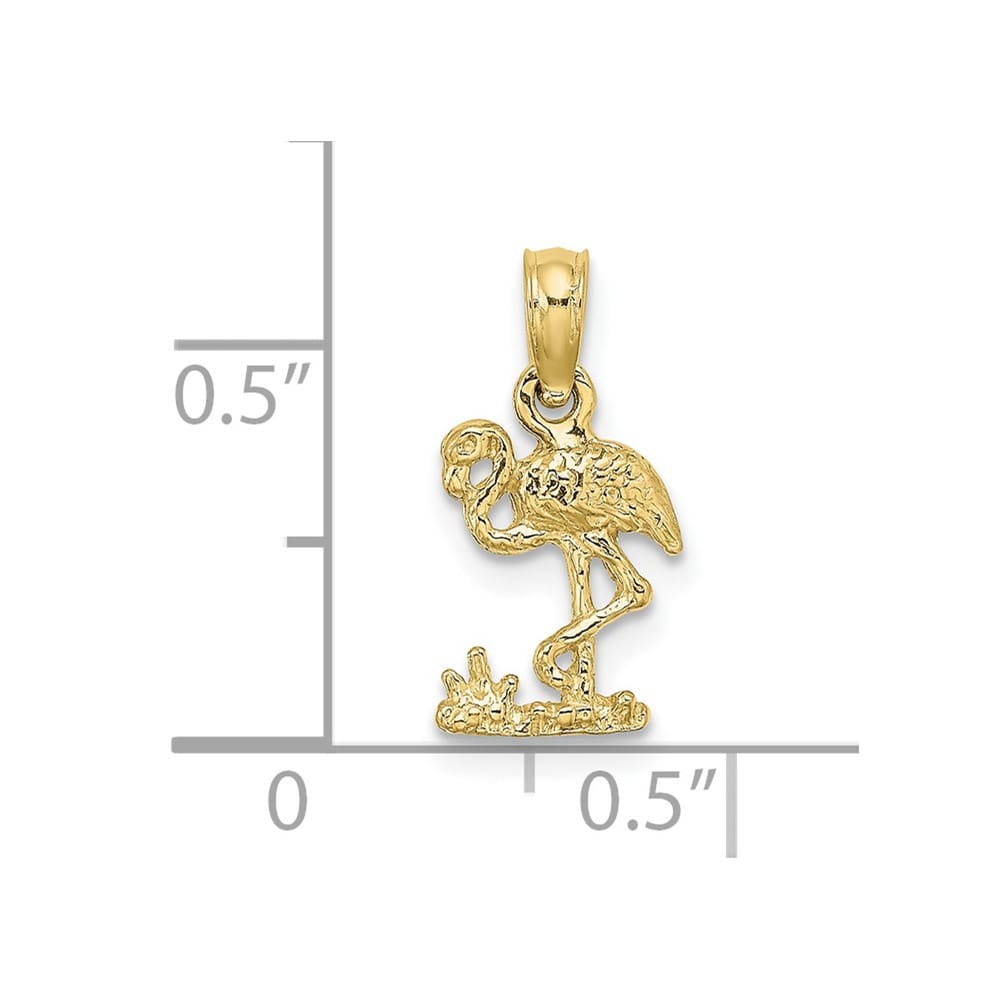10K Yellow Gold Solid Polished Small Flamingo Charm