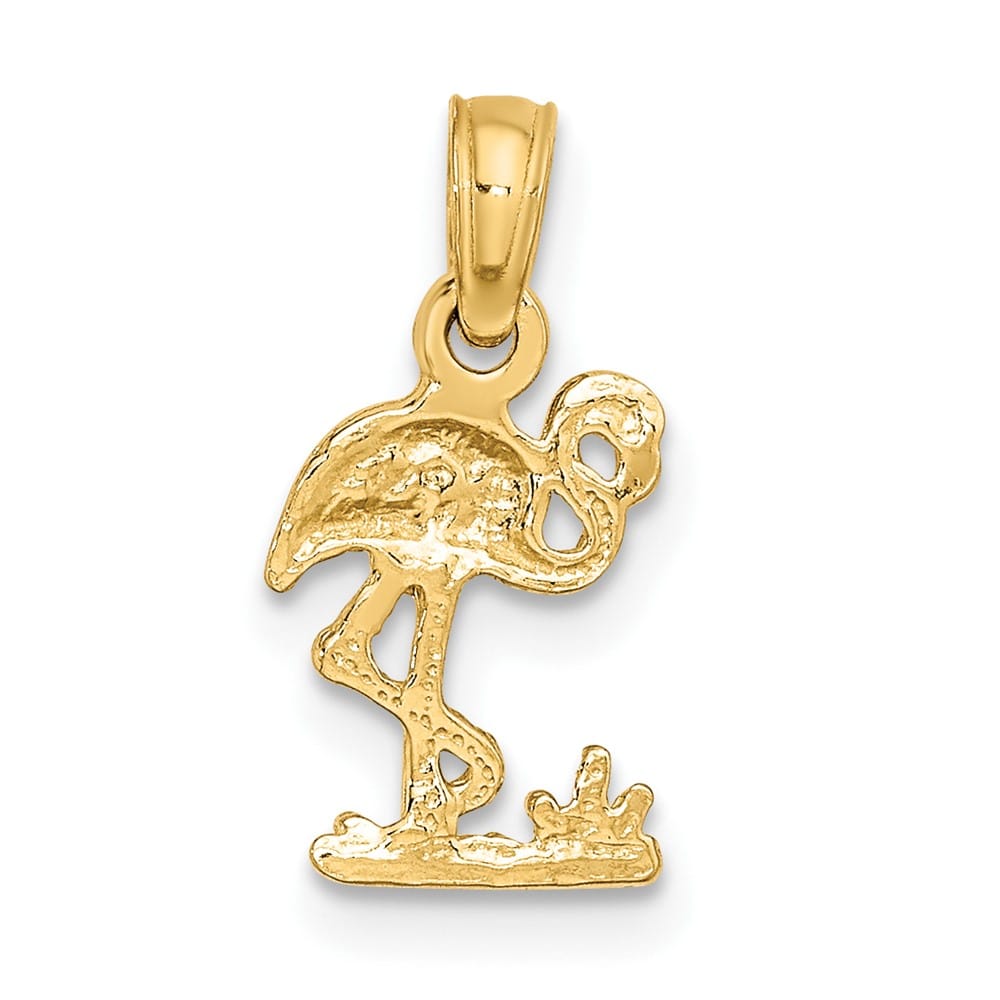 10K Yellow Gold Solid Polished Small Flamingo Charm