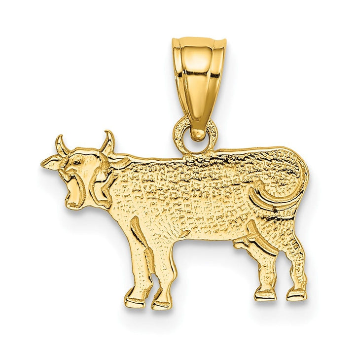 10K Yellow Gold Solid Polished Small Flat Etched Cow Charm