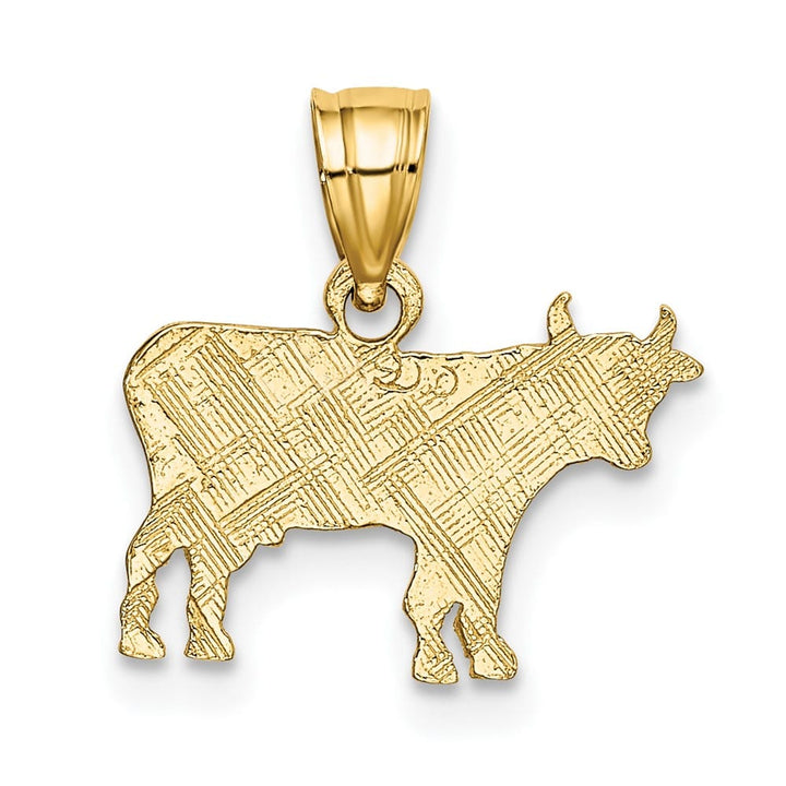 10K Yellow Gold Solid Polished Small Flat Etched Cow Charm