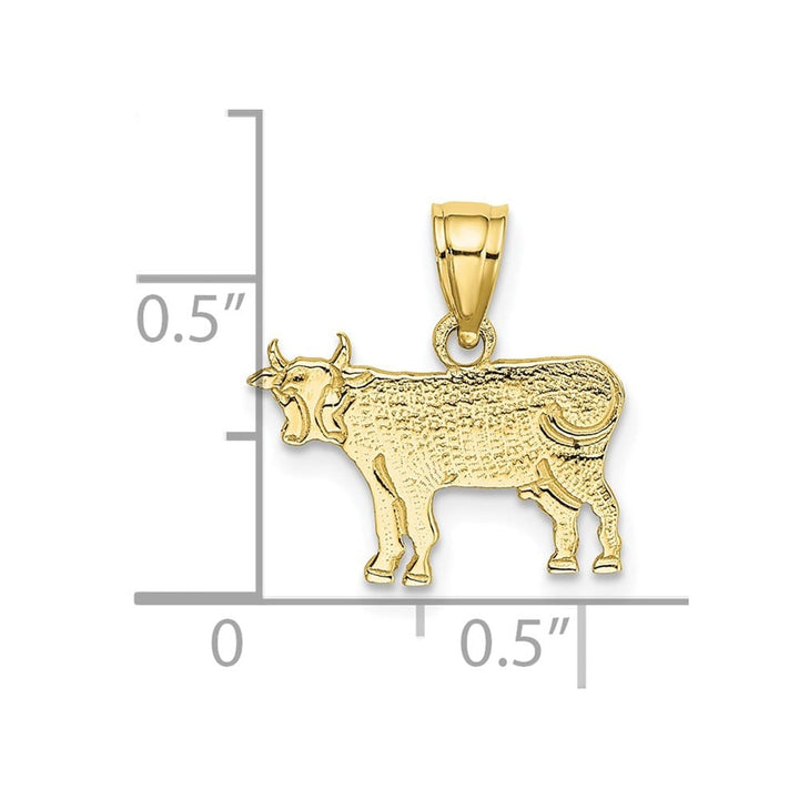 10K Yellow Gold Solid Polished Small Flat Etched Cow Charm