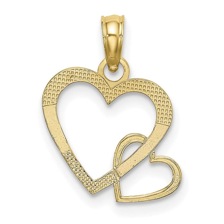 10K Yellow Gold Solid Polished Small Flat Two Hearts Intertwined Charm