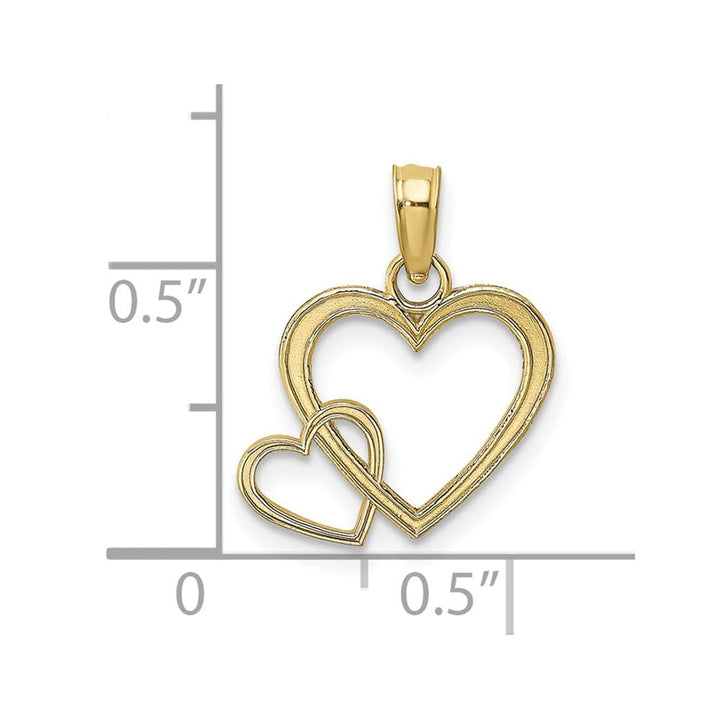 10K Yellow Gold Solid Polished Small Flat Two Hearts Intertwined Charm