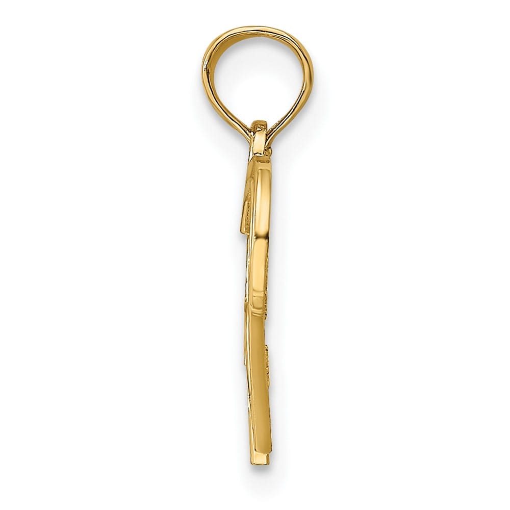 10K Yellow Gold Solid Polished Small Flat Two Hearts Intertwined Charm