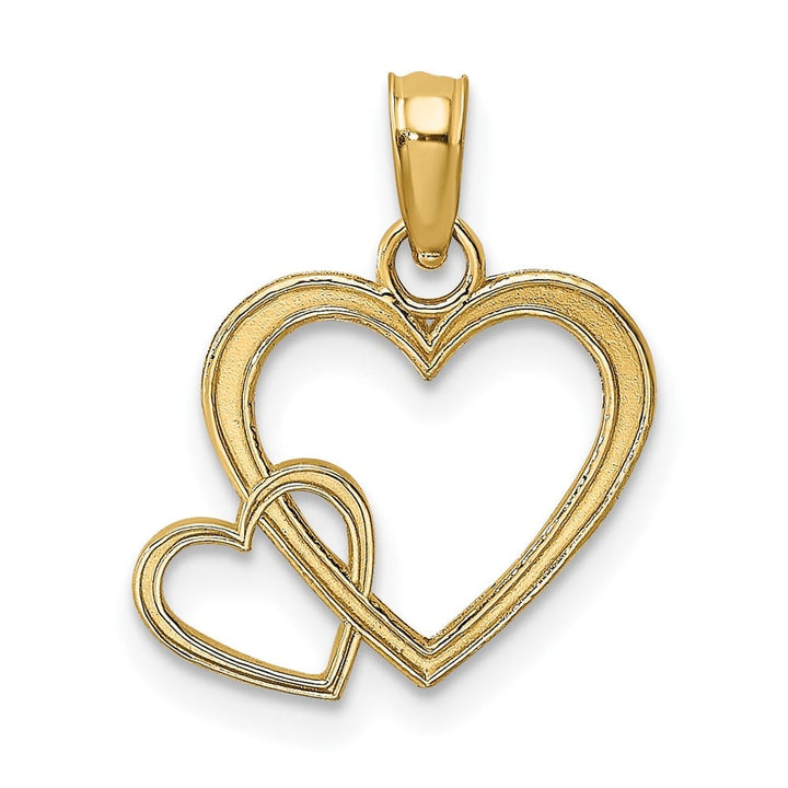 10K Yellow Gold Solid Polished Small Flat Two Hearts Intertwined Charm