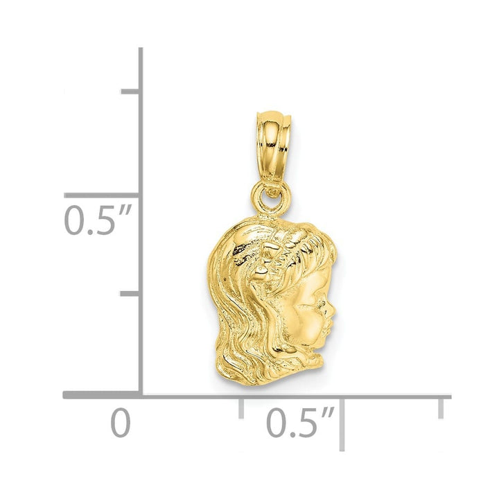 10K Yellow Gold Solid Polished Small Girl Head Charm