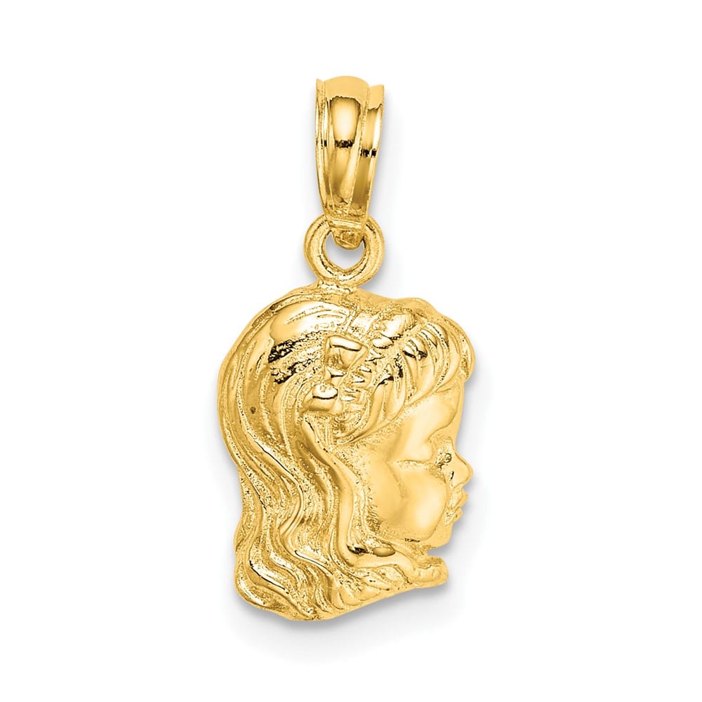 10K Yellow Gold Solid Polished Small Girl Head Charm