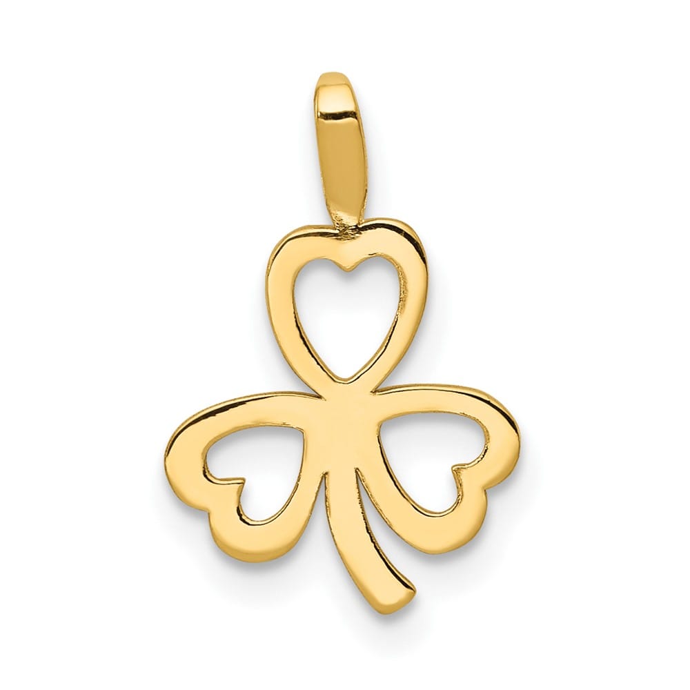 10K Yellow Gold Solid Polished Small Heart 3-Leaf Clover Charm