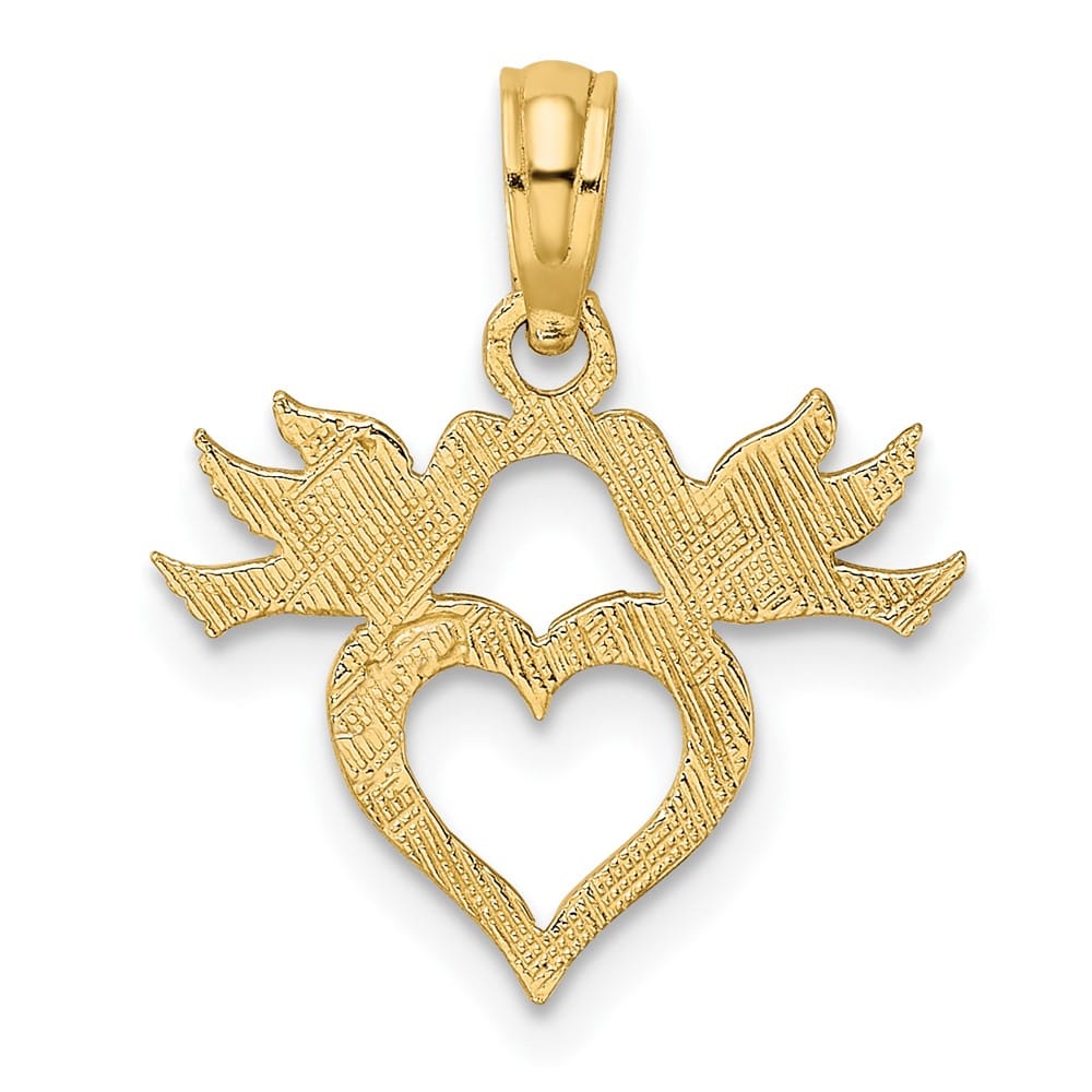 10K Yellow Gold Solid Polished Small Heart with Love Birds Charm