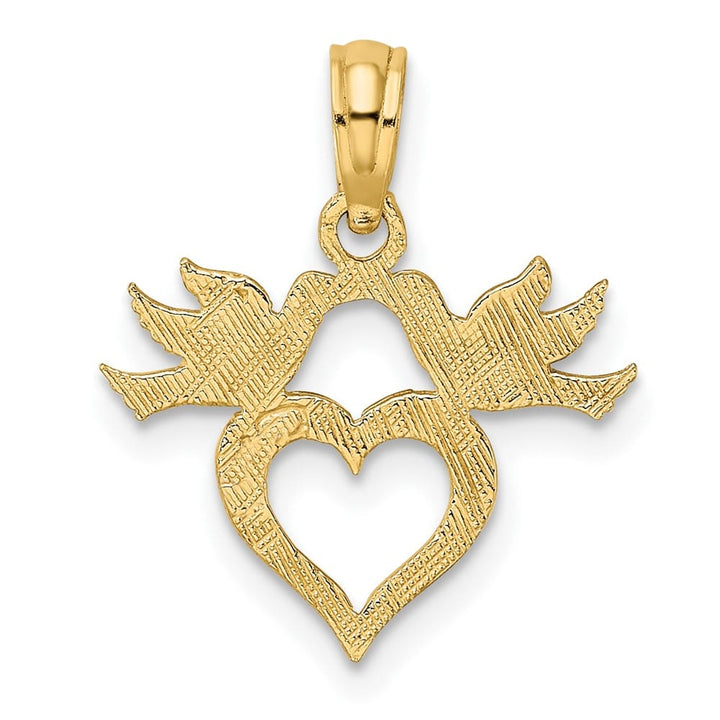 10K Yellow Gold Solid Polished Small Heart with Love Birds Charm