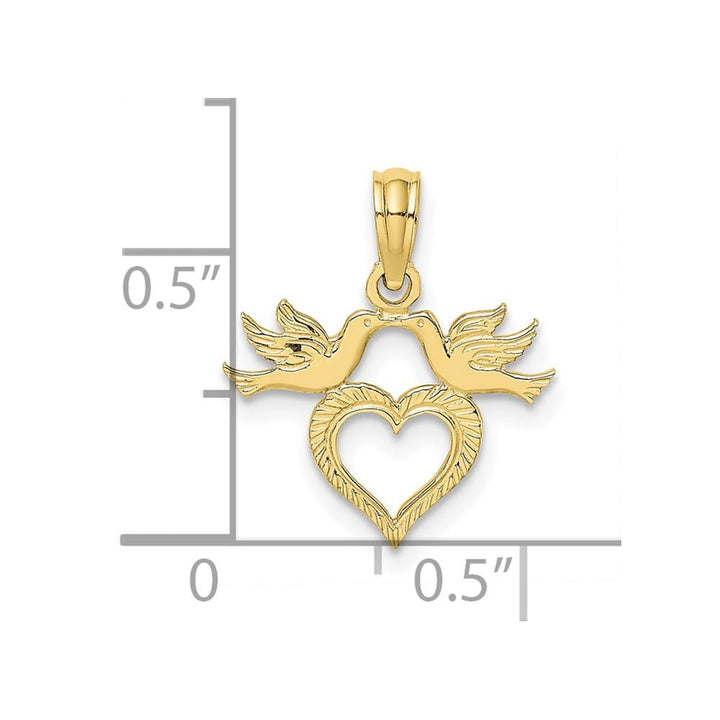10K Yellow Gold Solid Polished Small Heart with Love Birds Charm