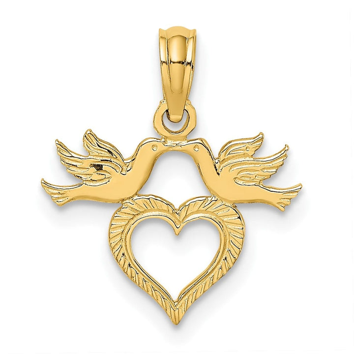 10K Yellow Gold Solid Polished Small Heart with Love Birds Charm