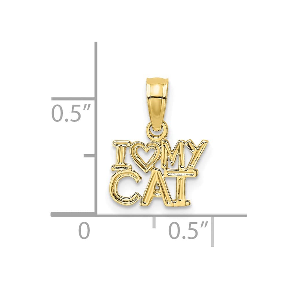 10K Yellow Gold Solid Polished Small I Heart My Cat Charm