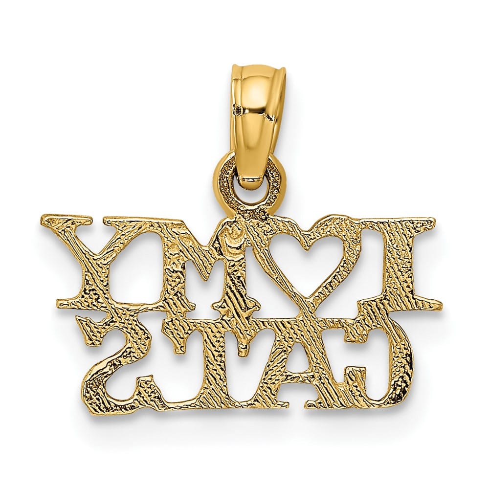 10K Yellow Gold Solid Polished Small I Heart My Cats Charm
