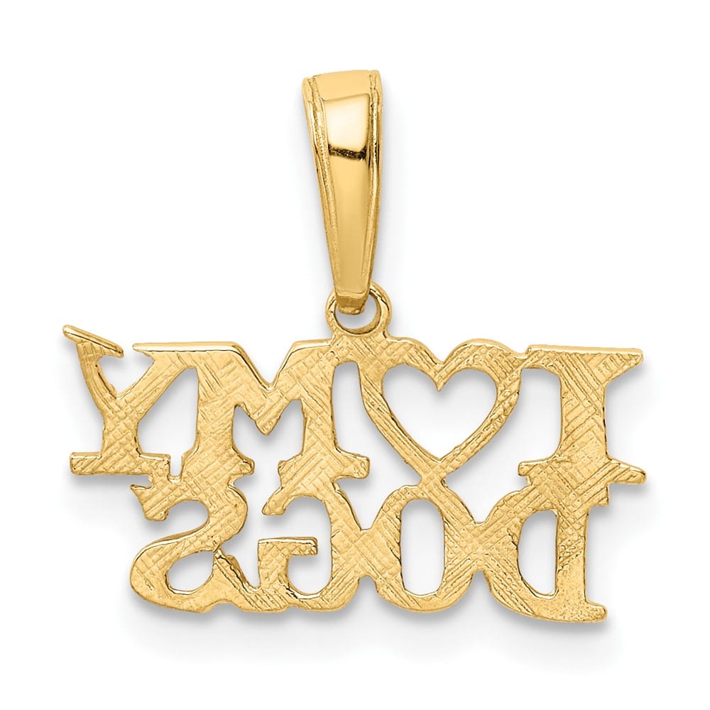 10K Yellow Gold Solid Polished Small I Heart My Dogs Pendant