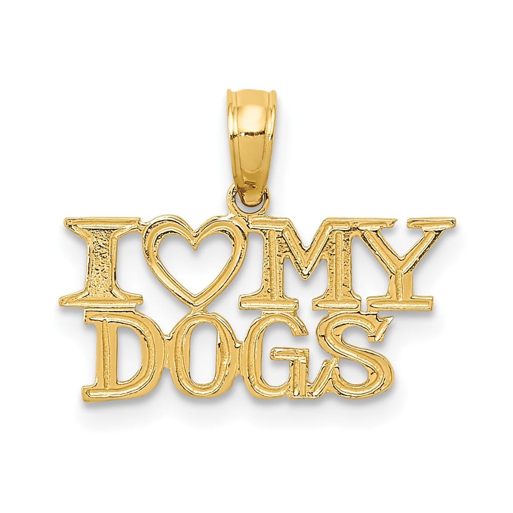 10K Yellow Gold Solid Polished Small I Heart My Dogs Pendant