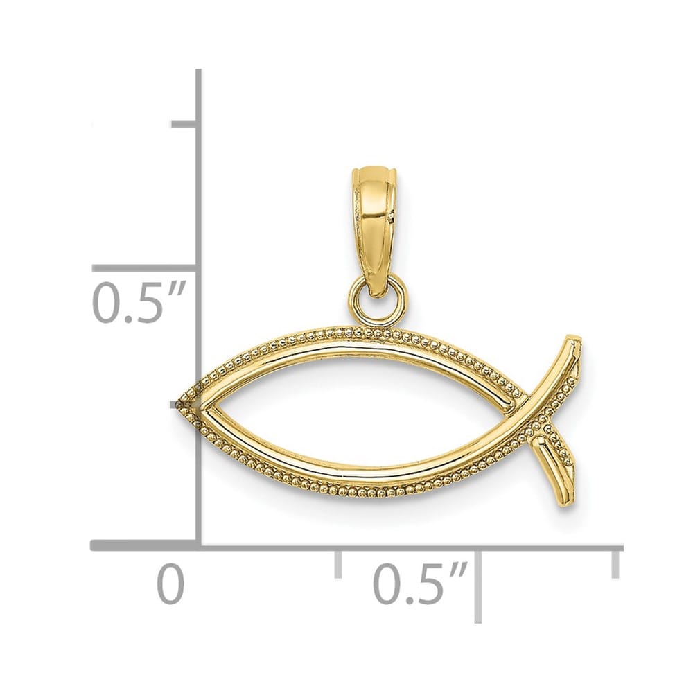 10K Yellow Gold Solid Polished Small Ichthus Fish Horizontal Pendant