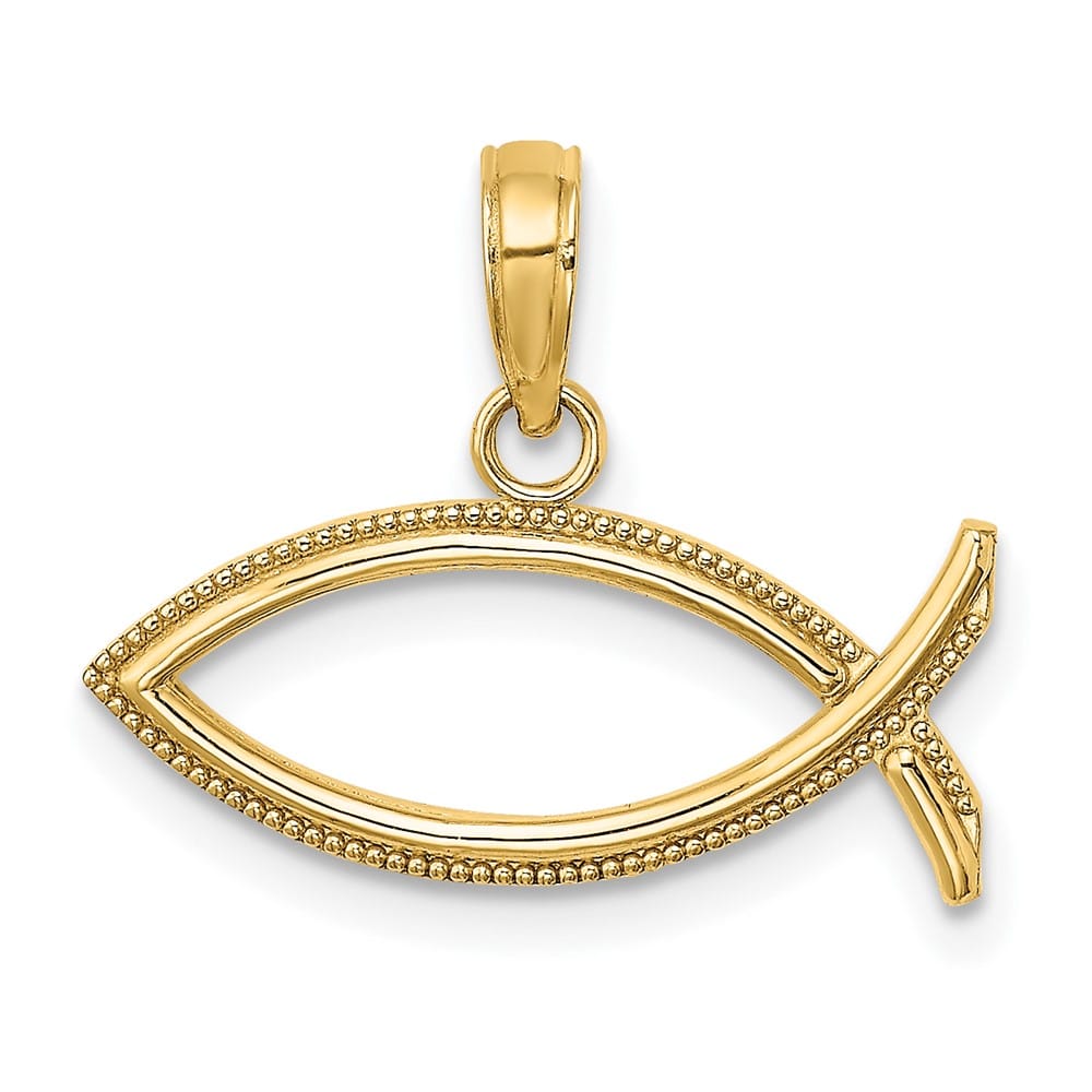 10K Yellow Gold Solid Polished Small Ichthus Fish Horizontal Pendant