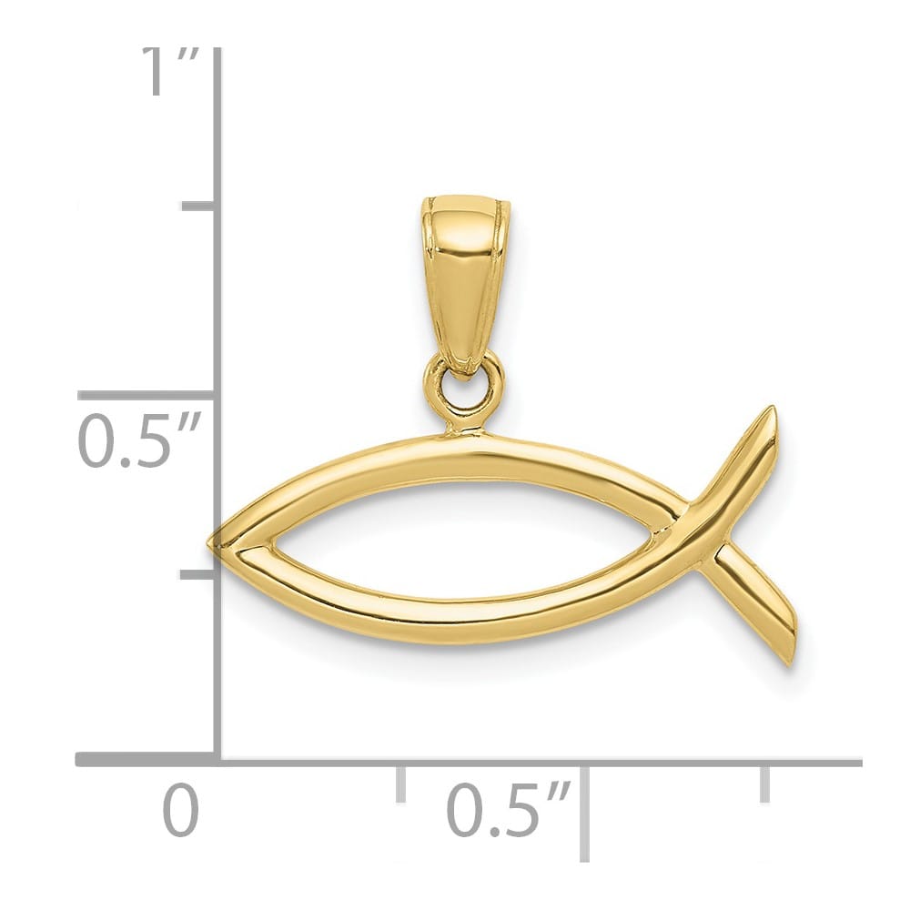 10K Yellow Gold Solid Polished Small Ichthus Fish Horizontal Pendant