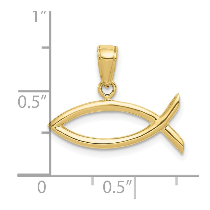 10K Yellow Gold Solid Polished Small Ichthus Fish Horizontal Pendant