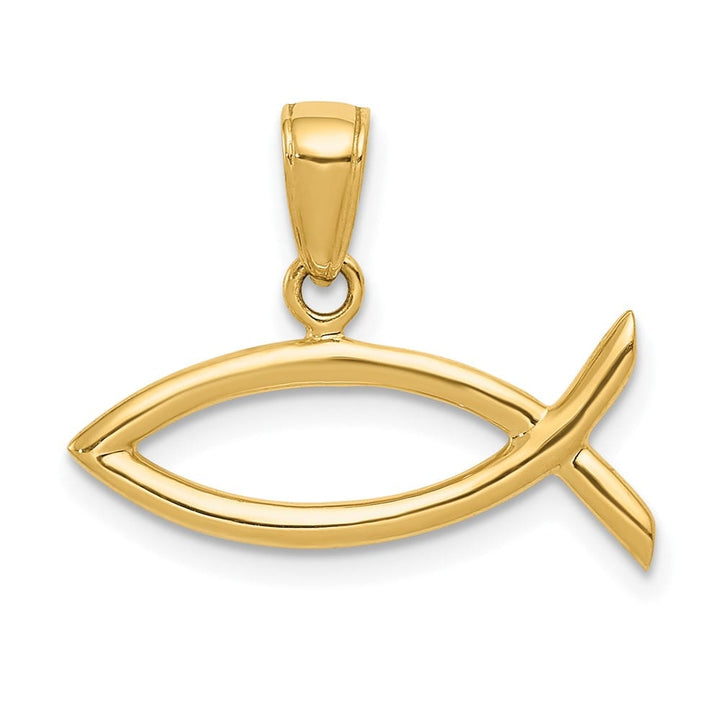 10K Yellow Gold Solid Polished Small Ichthus Fish Horizontal Pendant