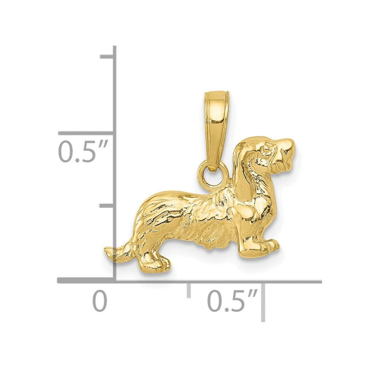 10K Yellow Gold Solid Polished Small Long-Haired Dachshund Dog Pendant
