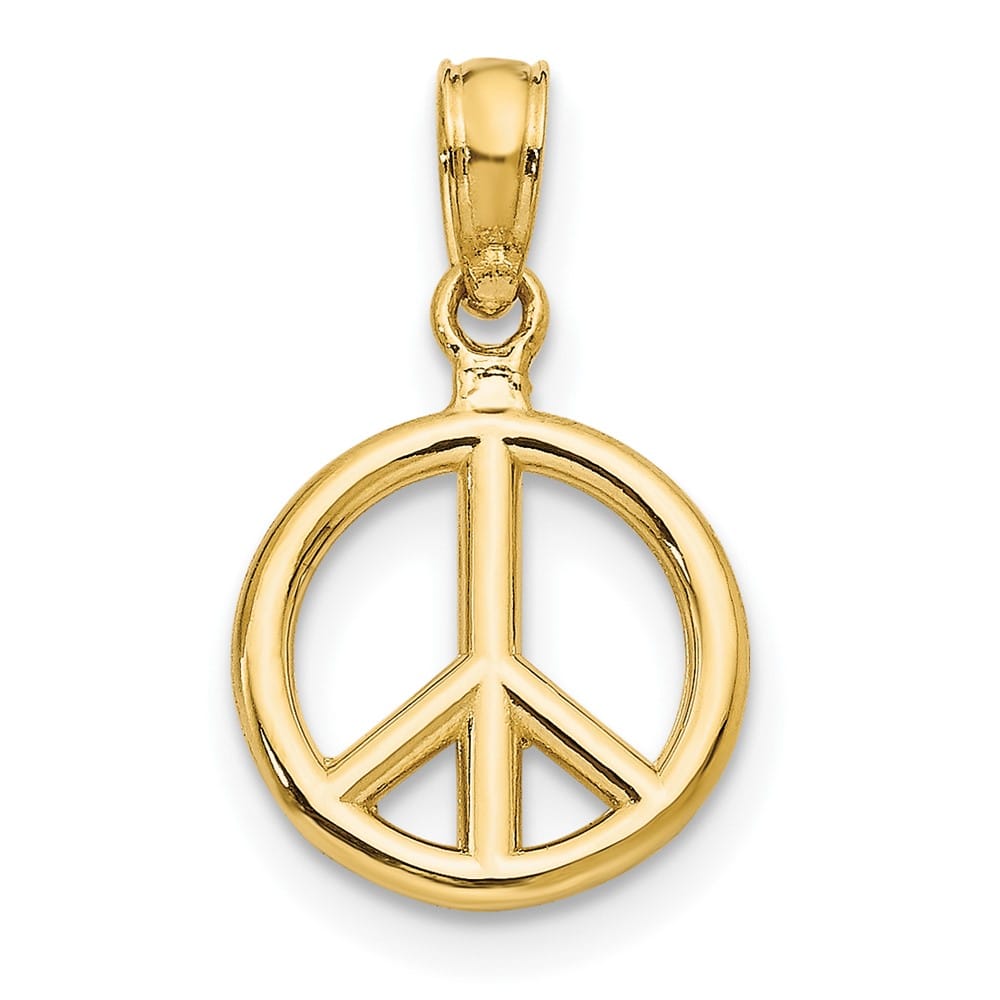 10K Yellow Gold Solid Polished Small Peace Sign Pendant