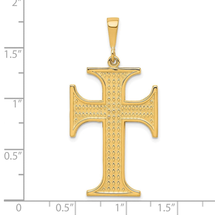 10K Yellow Gold Solid Polished Textured Extra Large Cross Pendant