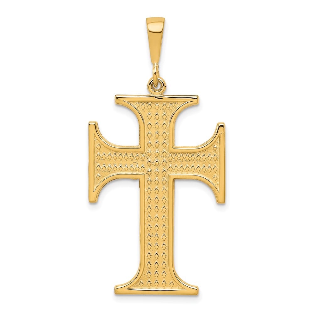 10K Yellow Gold Solid Polished Textured Extra Large Cross Pendant