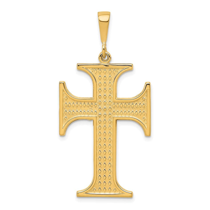 10K Yellow Gold Solid Polished Textured Extra Large Cross Pendant