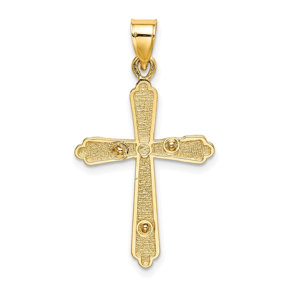 10K Yellow Gold Solid Polished Textured Large Budded Crucifix Charm