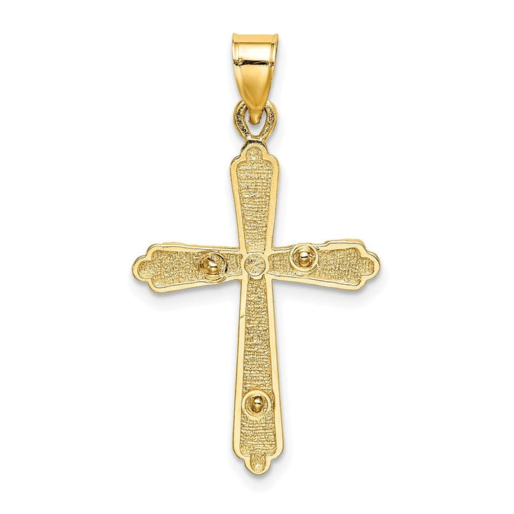 10K Yellow Gold Solid Polished Textured Large Budded Crucifix Charm